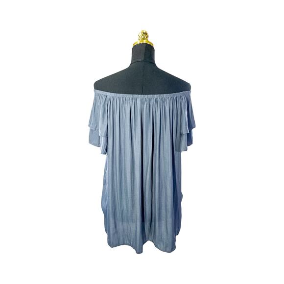 LOFT Women's Blue Cold Shoulder Flutter Sleeve Blouse XL - Off Shoulder, - Picture 2 of 7